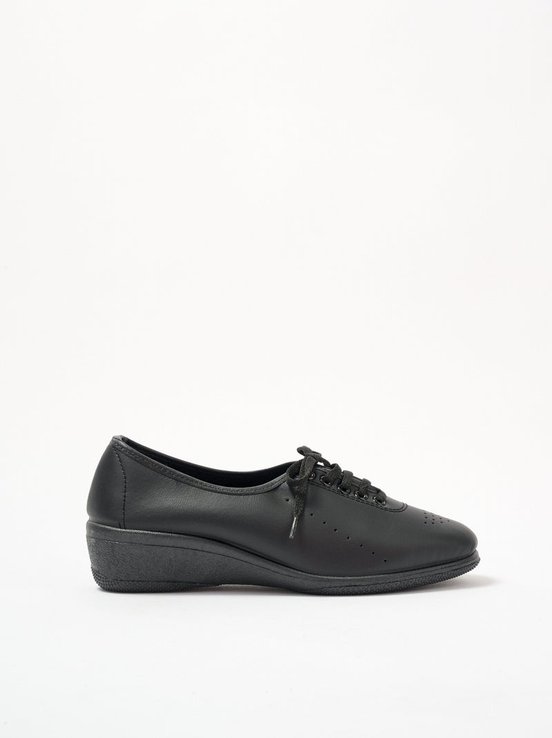 Derbies compensées grande largeur lacées cuir Noir - Kiabi