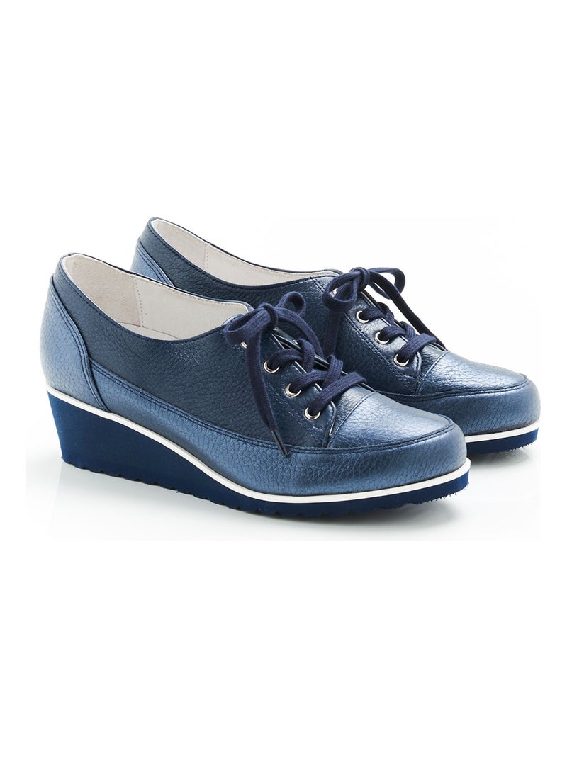 Derbies compensés à lacets, dessus cuir cerf - Damart Bleu marine - Kiabi