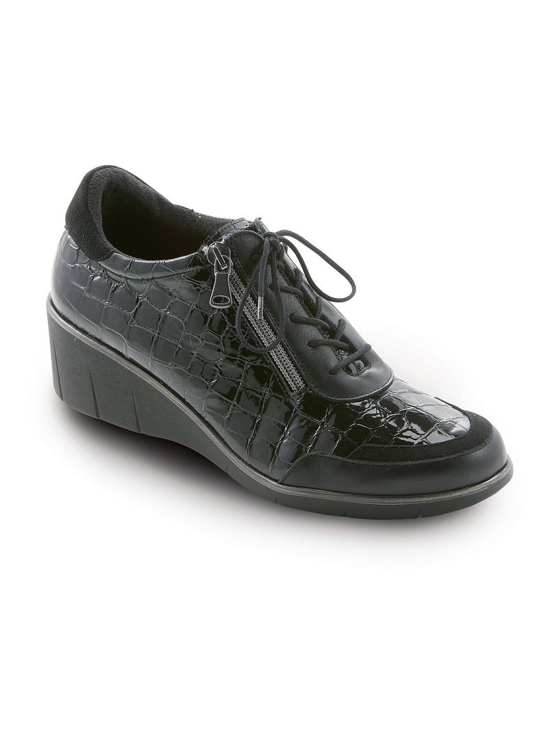 Derbies compensés cuir, lacets et zip Noir - Kiabi