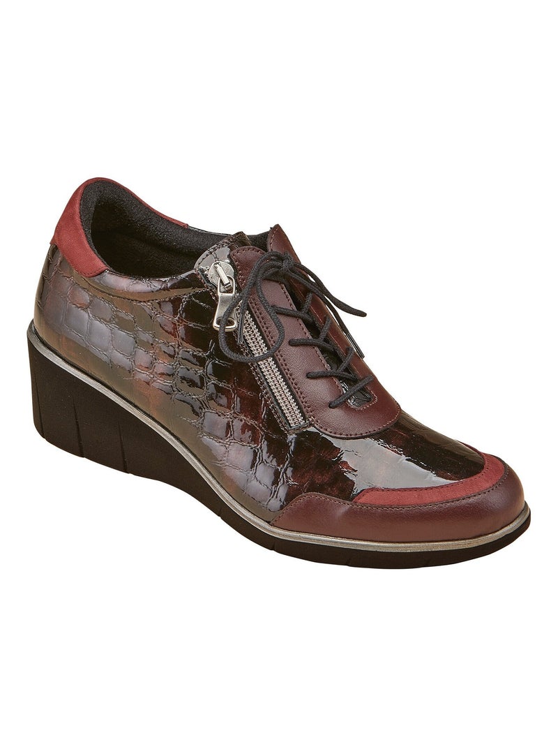 Derbies compensés cuir, lacets et zip Rouge bordeaux - Kiabi