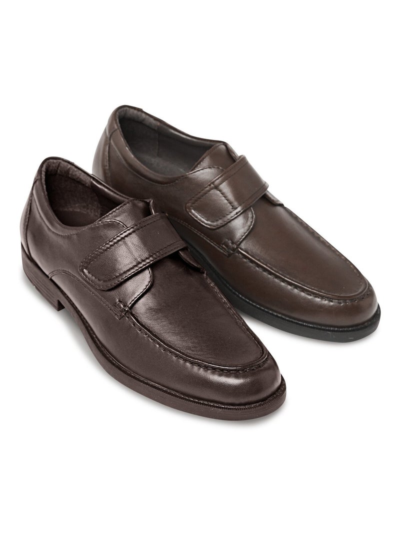 Derbies confort cuir, patte scratchée Marron - Kiabi