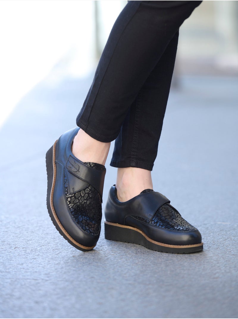 Derbies cuir à patte scratch - PEDICONFORT Noir Noir - Kiabi
