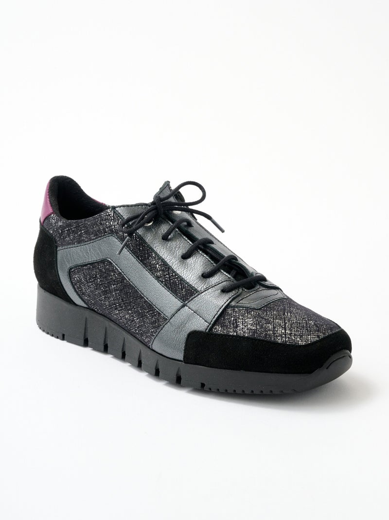 Derbies cuir largeur confort zip et lacets Noir - Kiabi