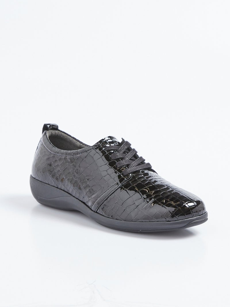 Derbies cuir vernis effet reptile grande largeur lacées Noir - Kiabi