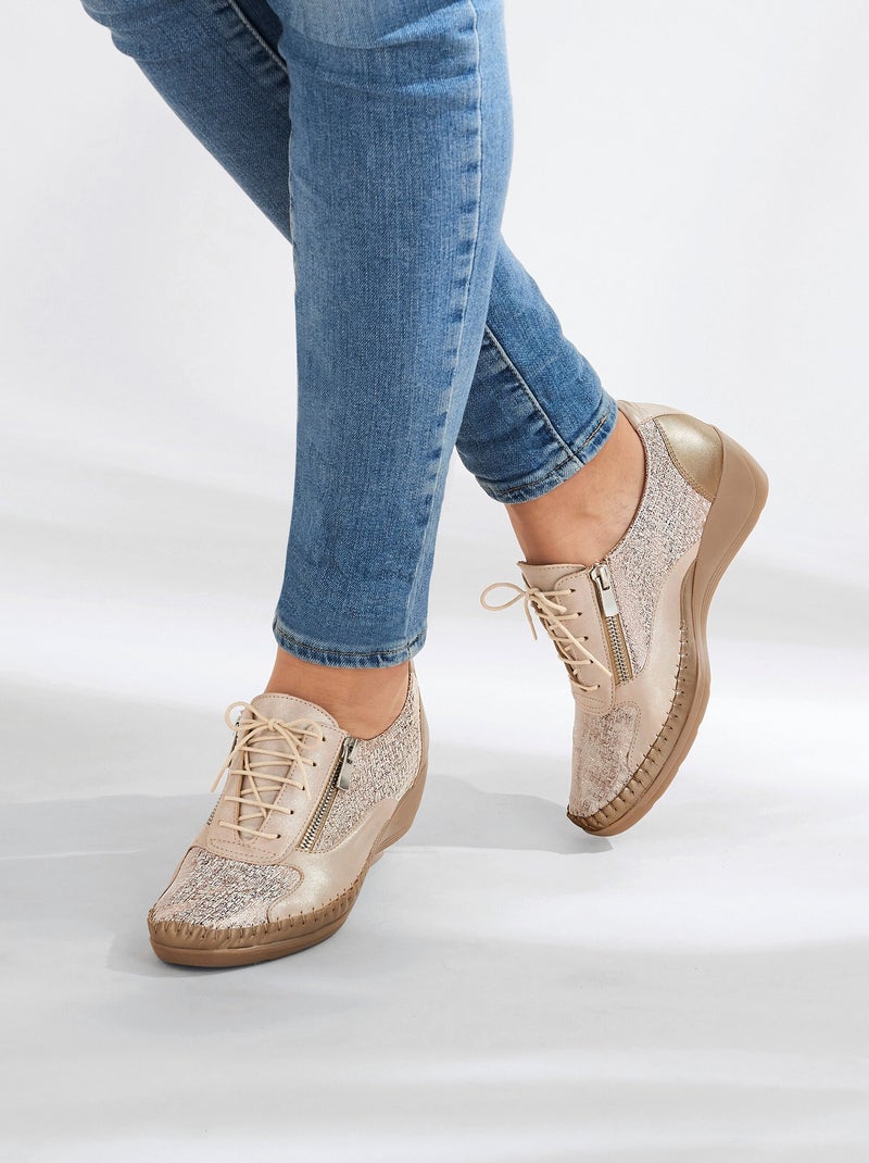 Derbies cuir zippées effet laçage - Afibel Beige - Kiabi