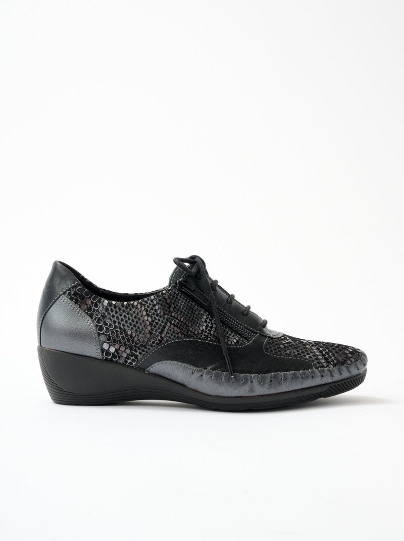 Derbies cuir zippées effet laçage - Afibel Noir - Kiabi