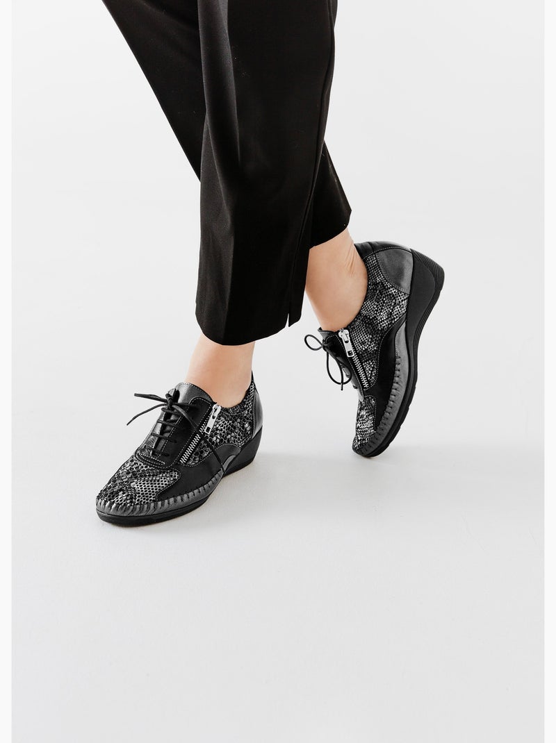 Derbies cuir zippées effet laçage - Afibel Noir - Kiabi