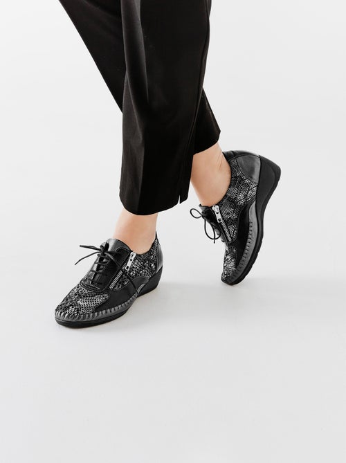 Derbies cuir zippées effet laçage - Kiabi