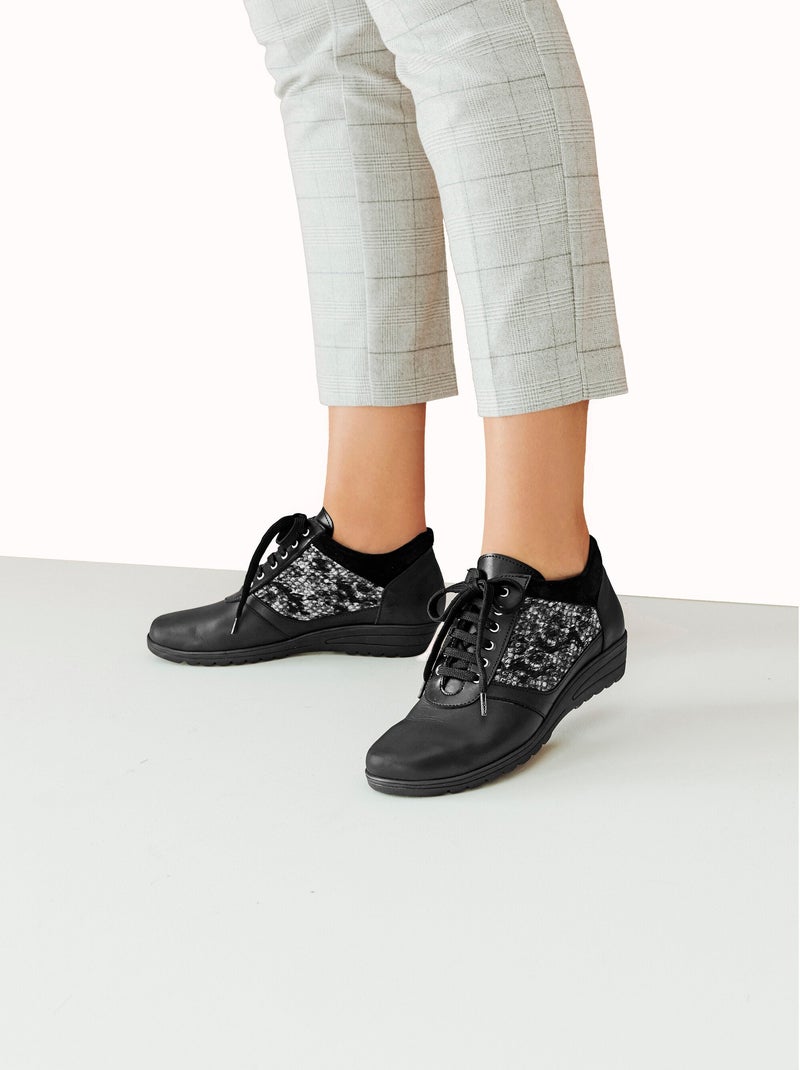 Derbies en cuir fantaisie façon reptile - AFIBEL Noir - Kiabi