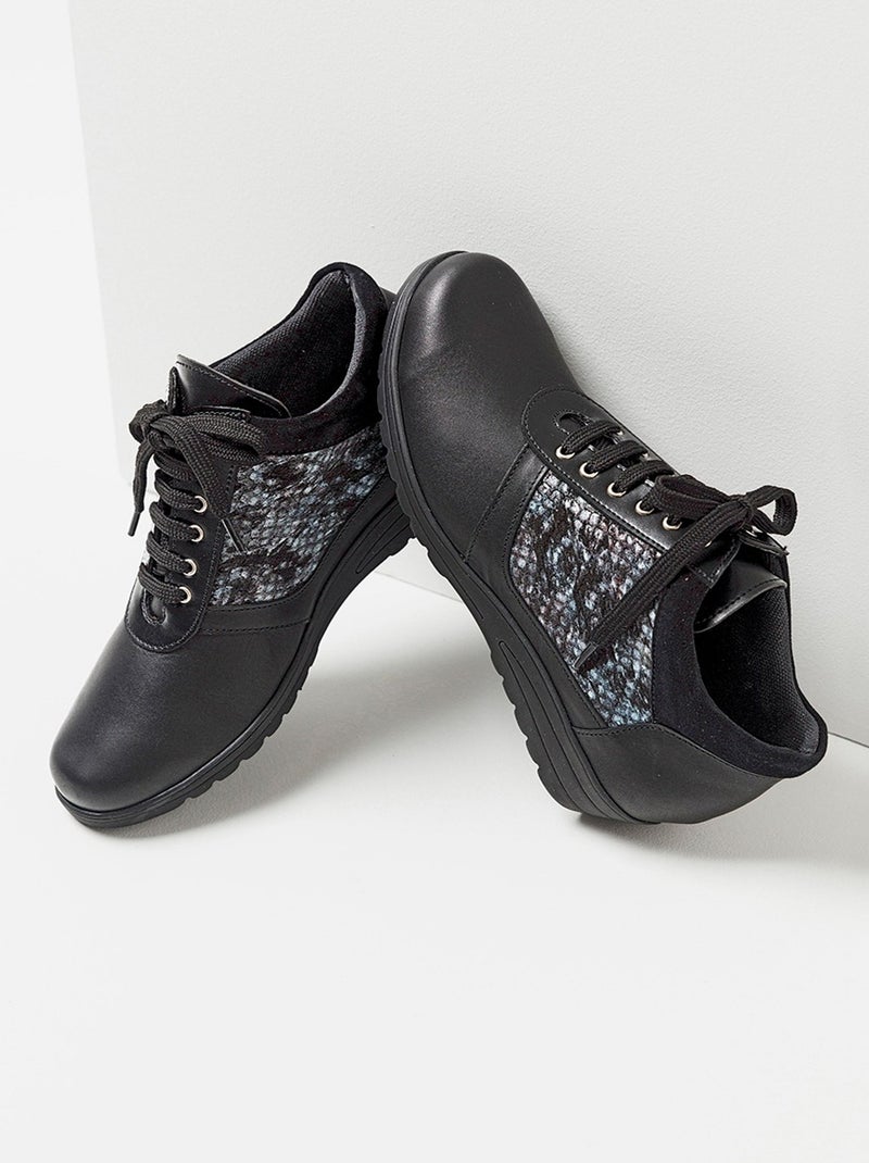 Derbies en cuir fantaisie façon reptile Noir - Kiabi