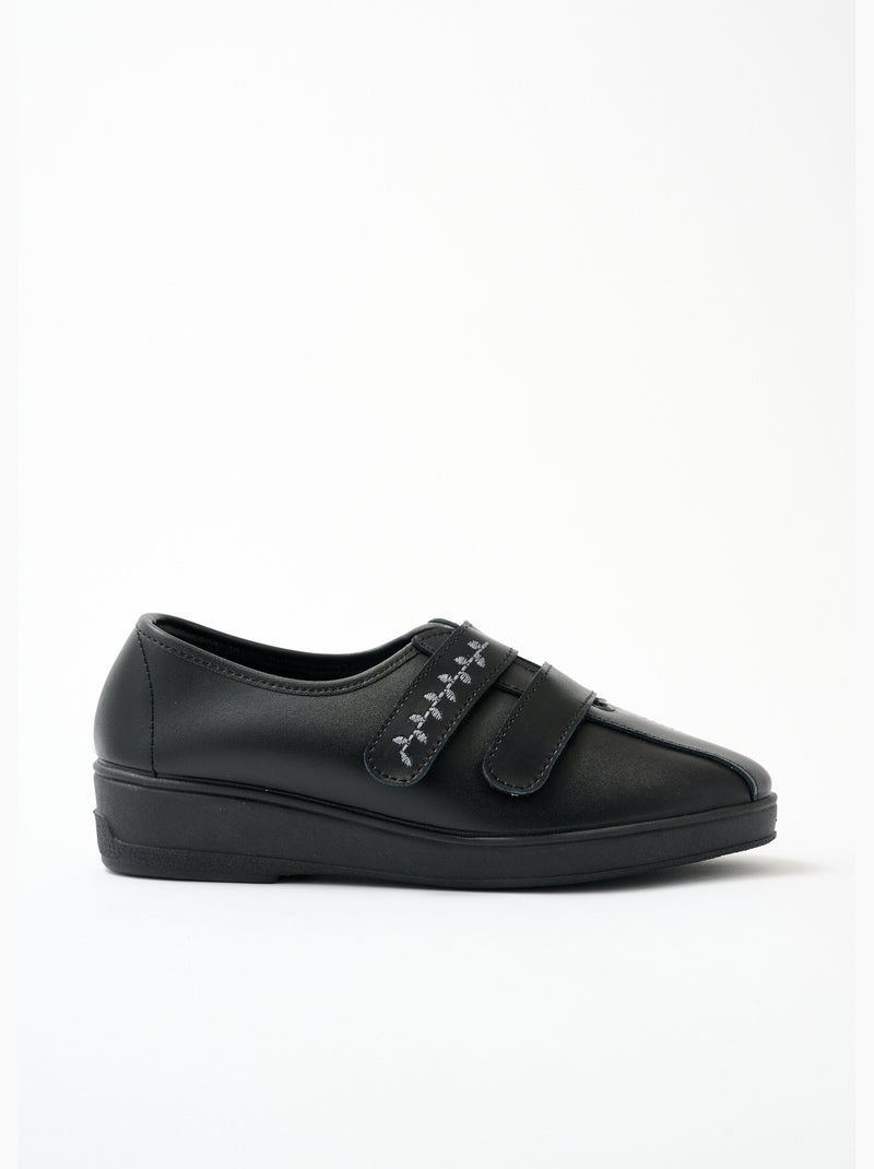 Derbies grande largeur scratchées cuir brodées - Afibel Noir - Kiabi