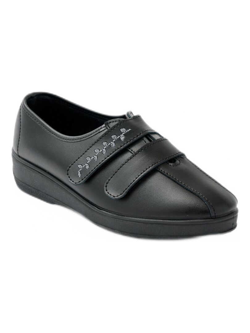 Derbies grande largeur scratchées cuir brodées Noir - Kiabi