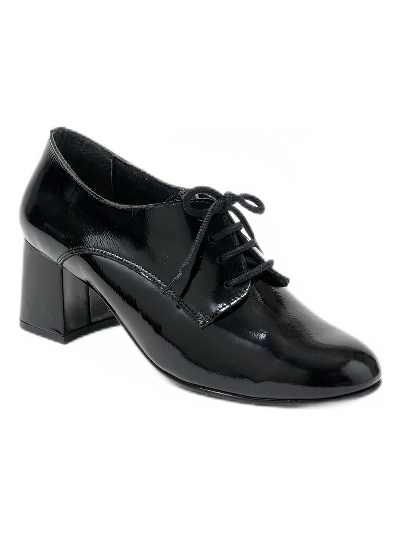 Derbies lacées à talons largeur confort cuir vernis Noir - Kiabi