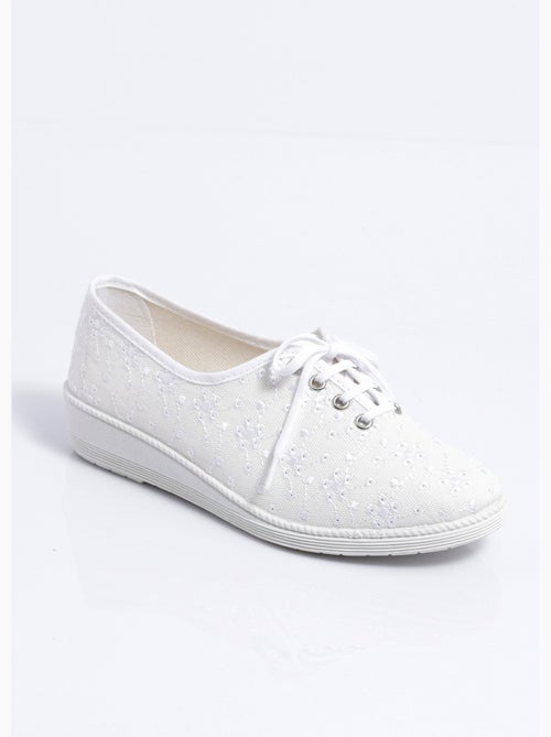 Derbies lacées compensées textile brodé - Afibel - Kiabi