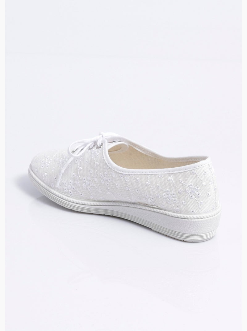 Derbies lacées compensées textile brodé - Afibel Blanc - Kiabi