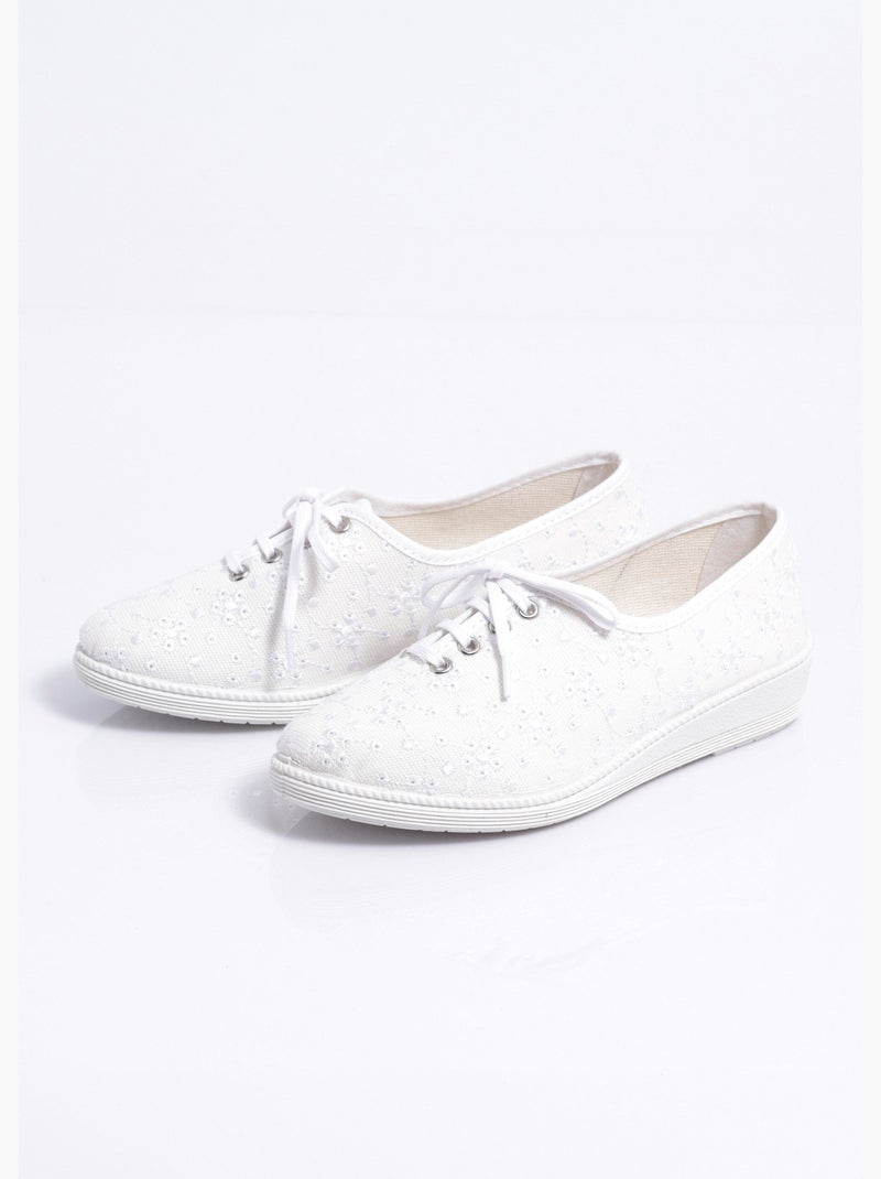 Derbies lacées compensées textile brodé - Afibel Blanc - Kiabi