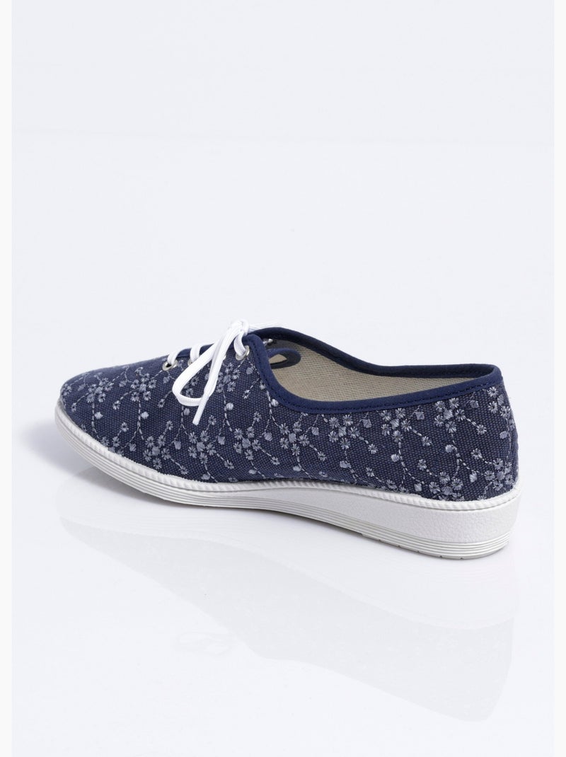 Derbies lacées compensées textile brodé - Afibel Bleu marine - Kiabi