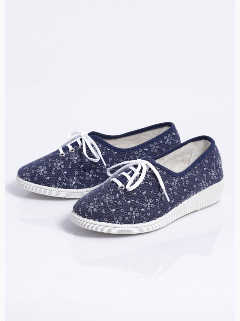 Derbies lacées compensées textile brodé - Afibel Bleu marine - Kiabi