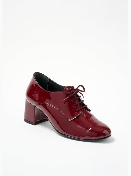 Derbies lacés à talons en cuir verni - Afibel - Kiabi
