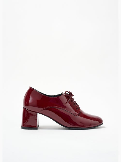 Derbies lacés à talons en cuir verni - Afibel - Kiabi