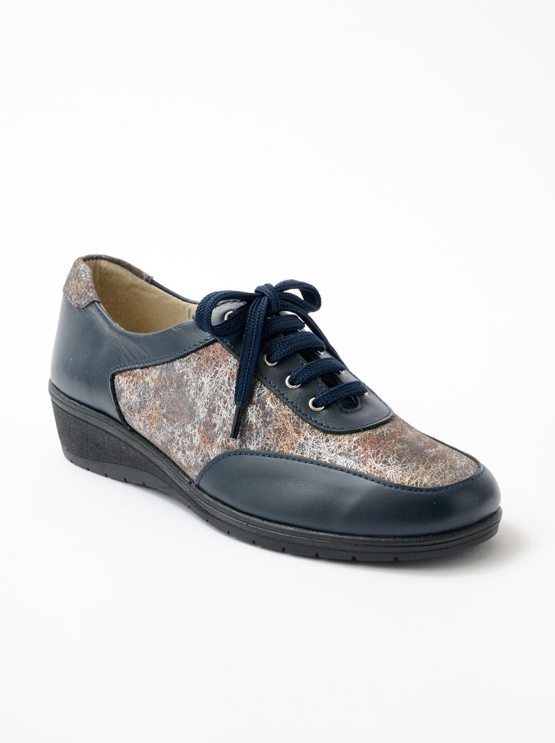 Derbies lacés largeur confort en cuir Bleu marine - Kiabi