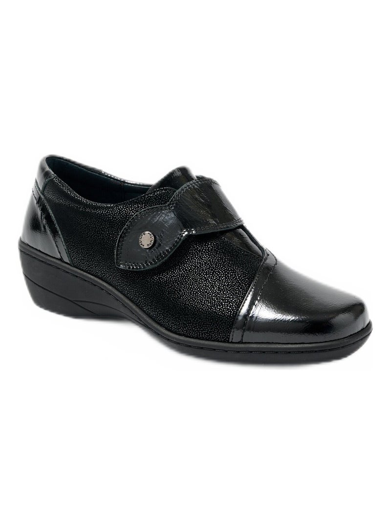 Derbies scratchées souples largeur confort cuir Noir - Kiabi