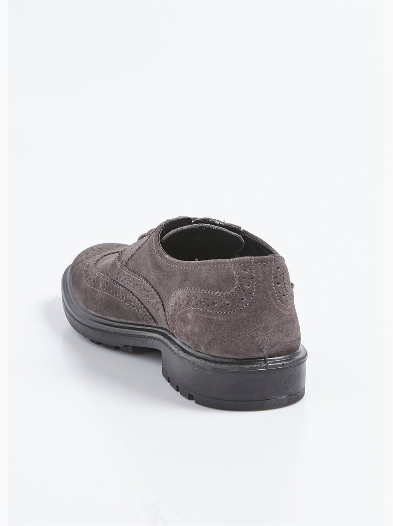 Derby cuir perforations et bout fleuri - AFIBEL Gris - Kiabi