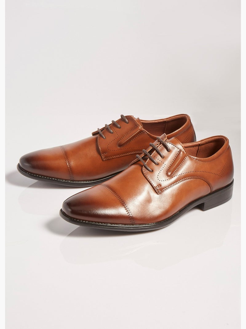 Derbys chic à bout droit, intérieur cuir - AFIBEL Camel - Kiabi