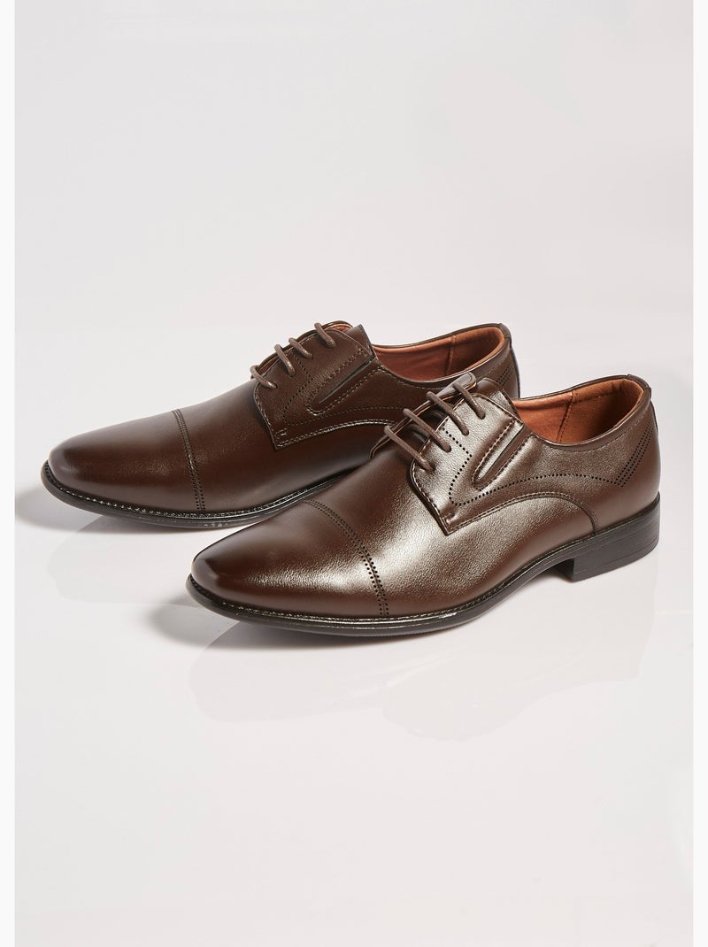 Derbys chic à bout droit, intérieur cuir - AFIBEL Marron - Kiabi