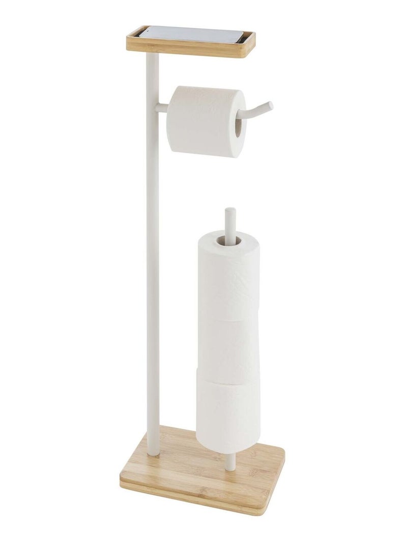 Dérouleur de papier WC en bambou avec porte-téléphone Blanc - Kiabi