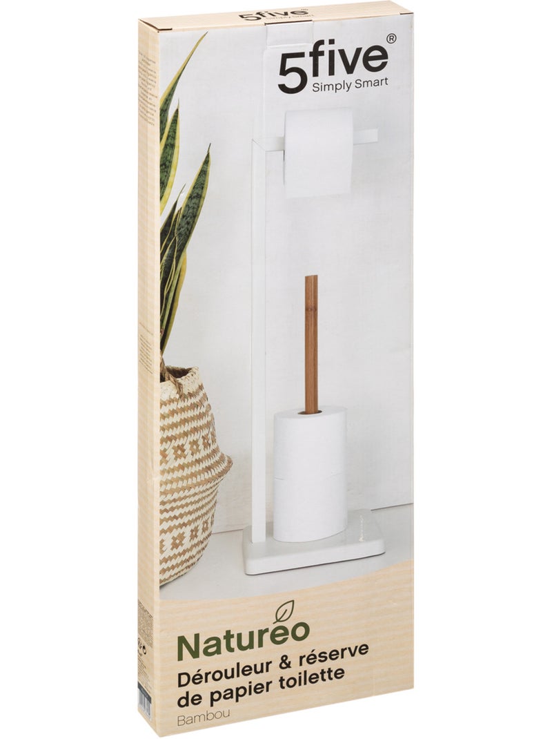 Dérouleur papier toilette avec réserve en bambou NATURÉO Blanc - Kiabi