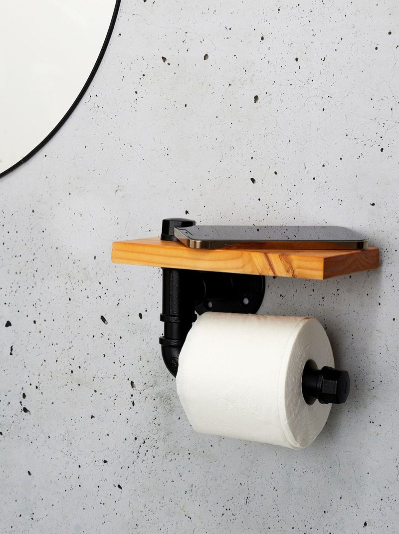 Dérouleur papier WC en bois de pin et métal - Marron et noir Noir - Kiabi