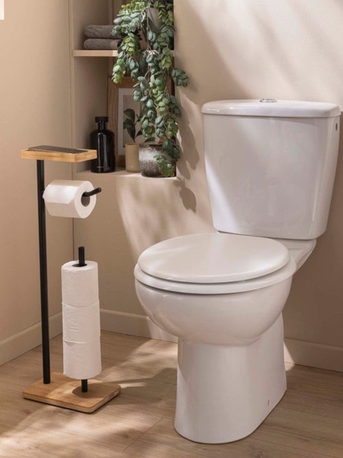 Dérouleur papier WC noir avec réserve et porte téléphone - Kiabi Dérouleur papier WC noir avec réserve et porte téléphone - Kiabi