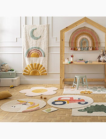 Descente de lit ronde coton à relief 'OEKO-TEX' Tracteur 80 x 80 cm Future Home