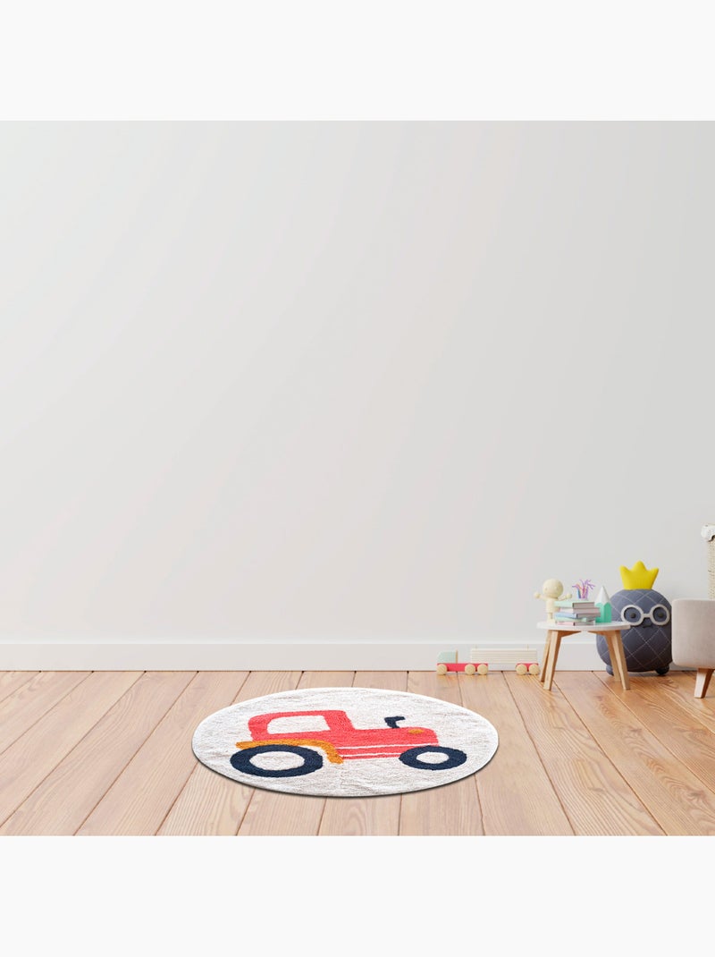 Descente de lit ronde coton à relief 'OEKO-TEX' Tracteur 80 x 80 cm Future Home Blanc Rouge - Kiabi