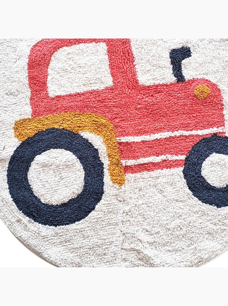 Descente de lit ronde coton à relief 'OEKO-TEX' Tracteur 80 x 80 cm Future Home Blanc Rouge - Kiabi
