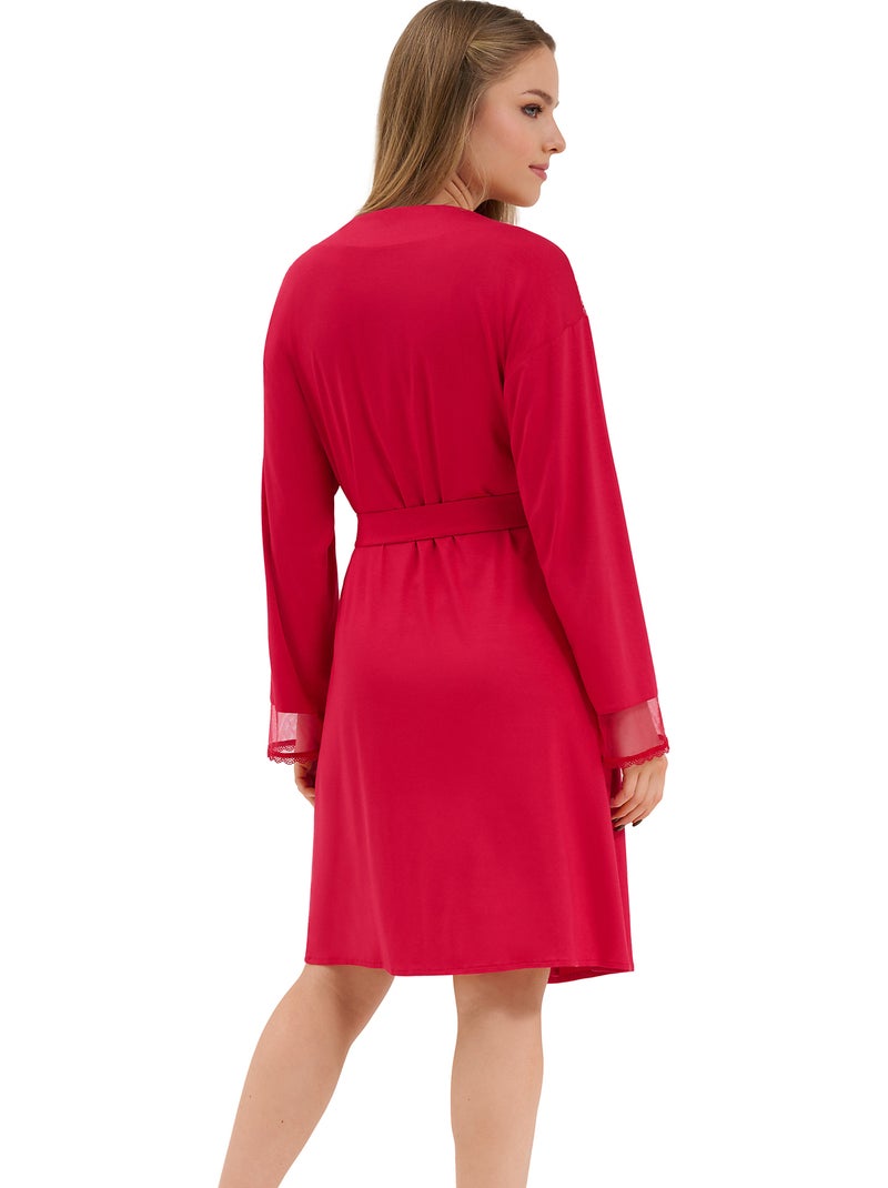 Déshabillé manches longues Sympathy Rouge - Kiabi