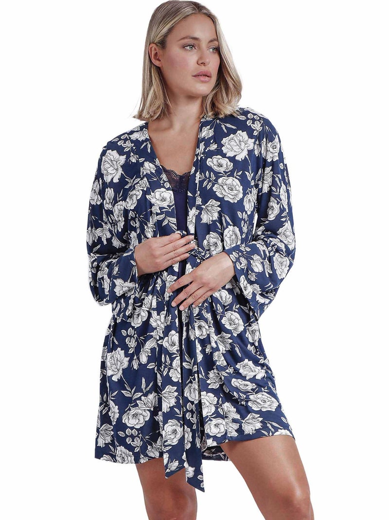 Déshabillé Navy Flowers Bleu marine - Kiabi