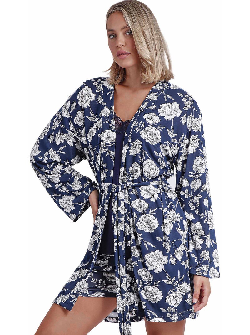 Déshabillé Navy Flowers Bleu marine - Kiabi