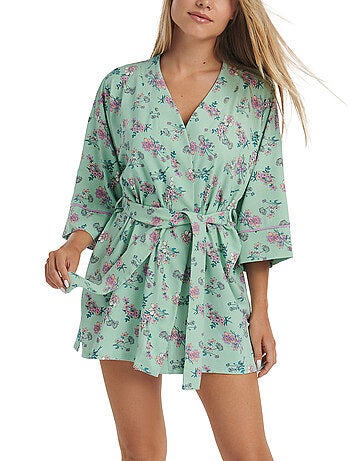 Peignoir robe de chambre femme vert Kiabi