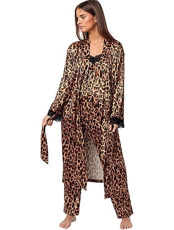 Déshabillé satin long Glam Leopard