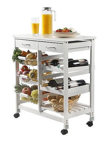 Desserte 2 tiroirs 3 paniers métal blanc