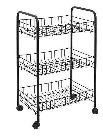 Desserte à roulettes 3 niveaux noire