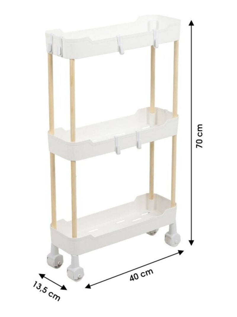 Desserte à roulettes 3 niveaux pour espaces étroits Blanc - Kiabi