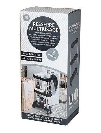 Desserte à roulettes 3 niveaux pour espaces étroits