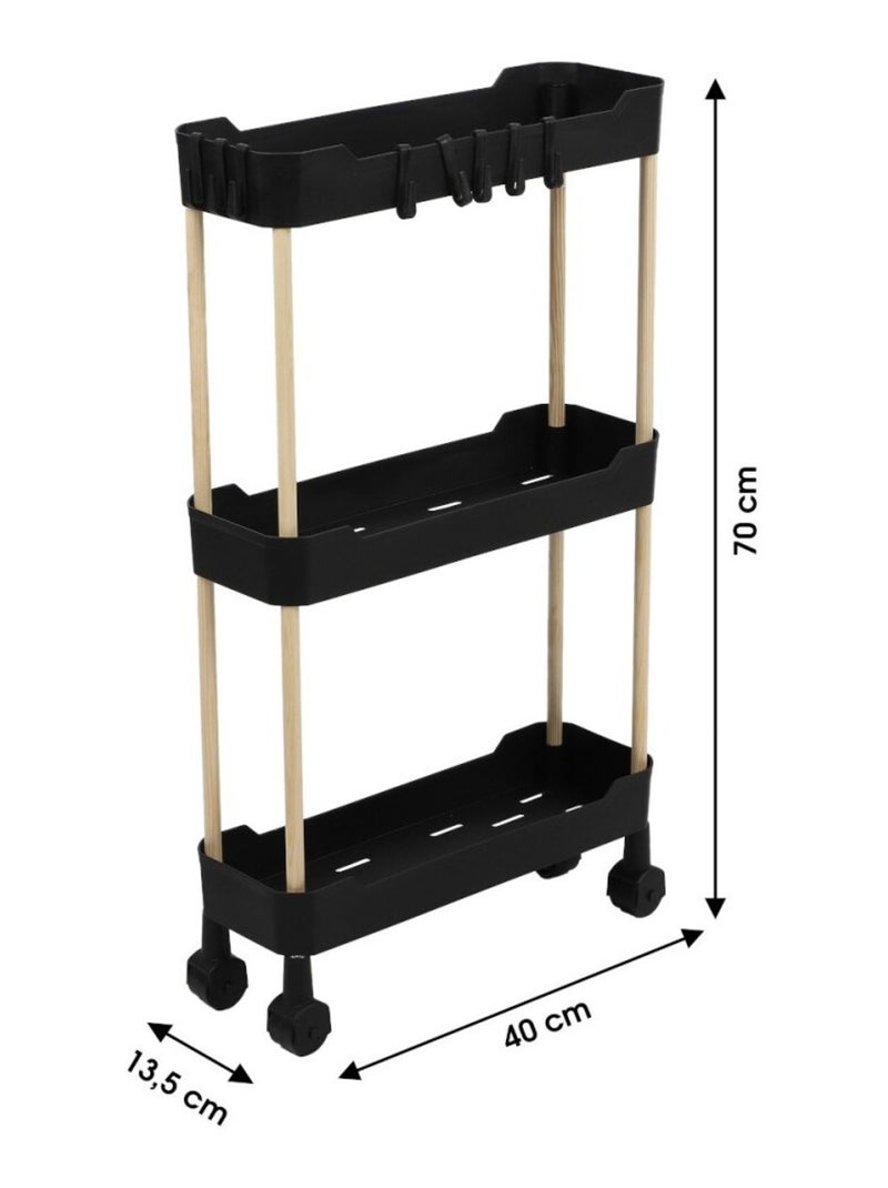 Desserte à roulettes 3 niveaux pour espaces étroits Noir - Kiabi