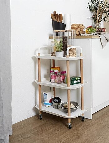 Desserte à roulettes 3 plateaux blanche