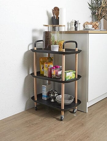 Desserte à roulettes 3 plateaux noir