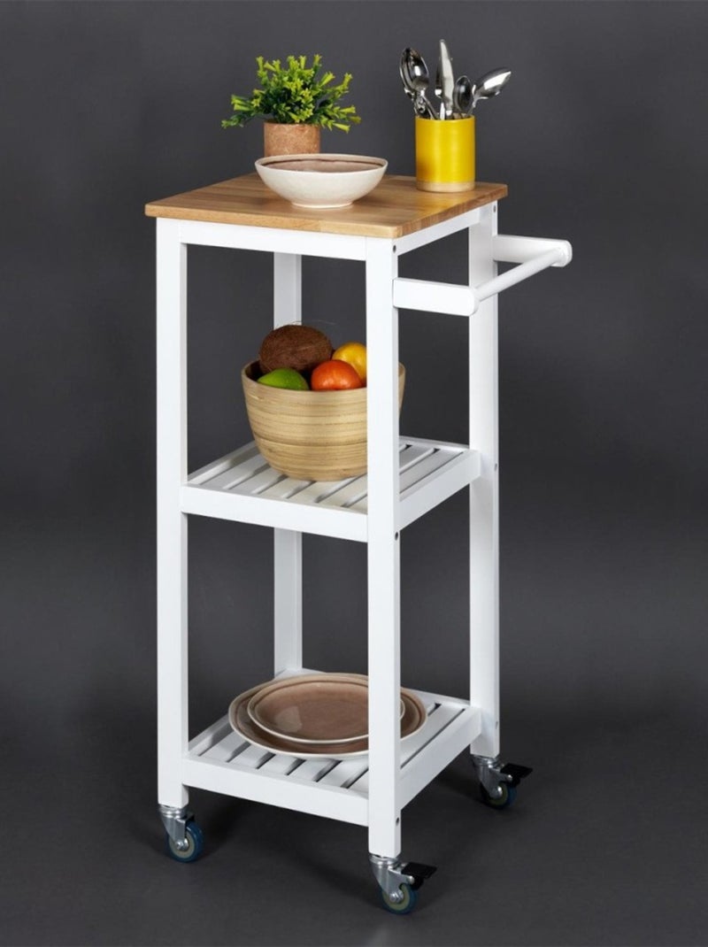 Desserte à roulettes blanche 3 niveaux avec porte torchons Blanc - Kiabi