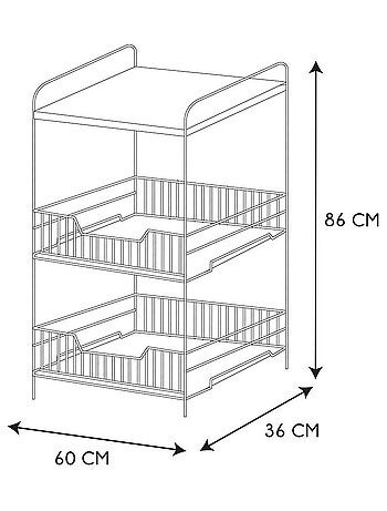 Desserte à roulettes étagère 2 tiroirs